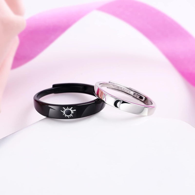 Beydodo 925 Silver Rings Custom Adjustable Sun and Moon Matching Rings Engraved I Love You Couples Rings Wedding - Image 3